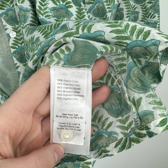 Emerson Fry India Collection Green Floral Peasant Top size L Button Front Cotton - Picture 6 of 7